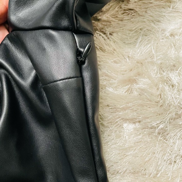 H&M Divided Faux Leather Puff Sleeve Tie back Mini Dress - Picture 7 of 13